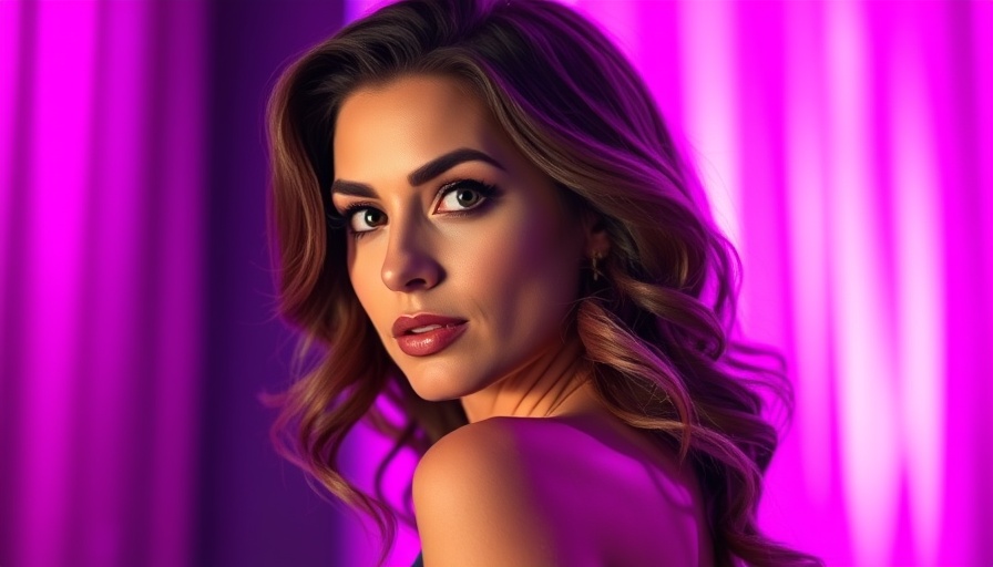 AI-generated video image of a woman with purple lighting.