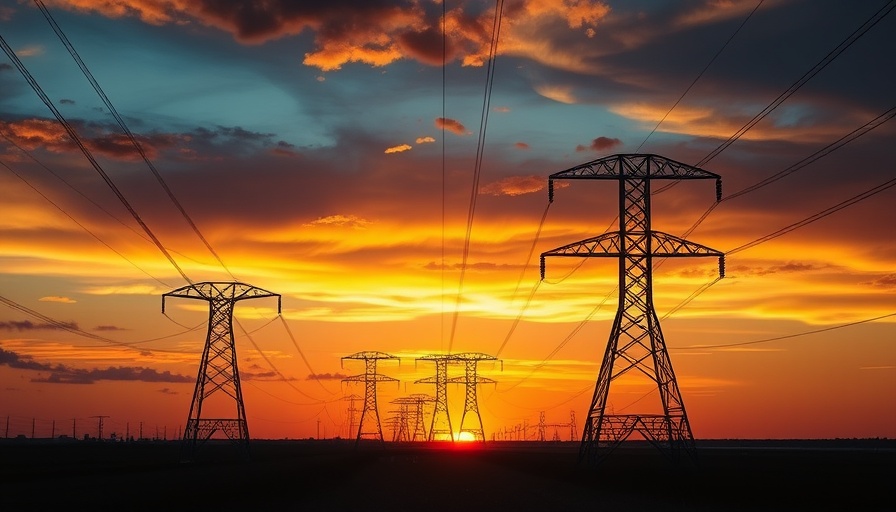 Silhouetted power lines at sunset symbolizing economic shifts.