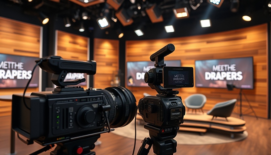 TV studio set for Meet the Drapers pitch show, ready for filming.