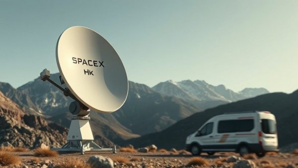 SpaceX Starlink satellite dish set against a mountain backdrop reflecting growth milestones.