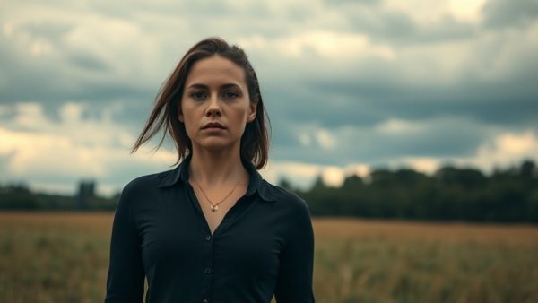 Confident woman in field, symbolizing AI in creative storytelling.