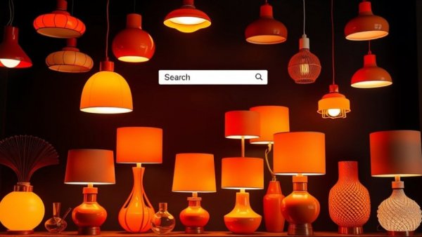 AI-Powered Shopping Expansion: Midcentury modern orange lamps with search interface.