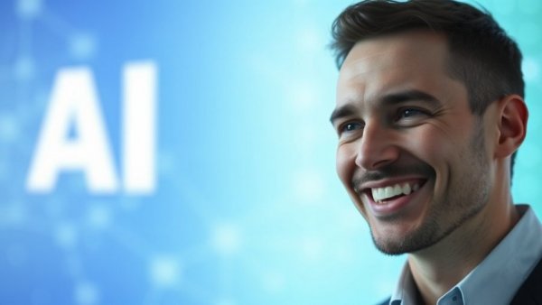 AI Trends featured with gradient background and smiling person.