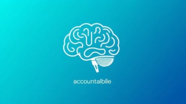 AI accountability framework concept with a stylized brain and gradient.