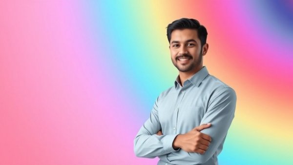 UI/UX education and AI trends discussed by confident person against a gradient backdrop.