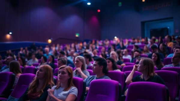 Audience at tech conference in 2026, dimly lit auditorium.