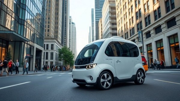 Waymo robotaxi driving autonomously in busy city street.