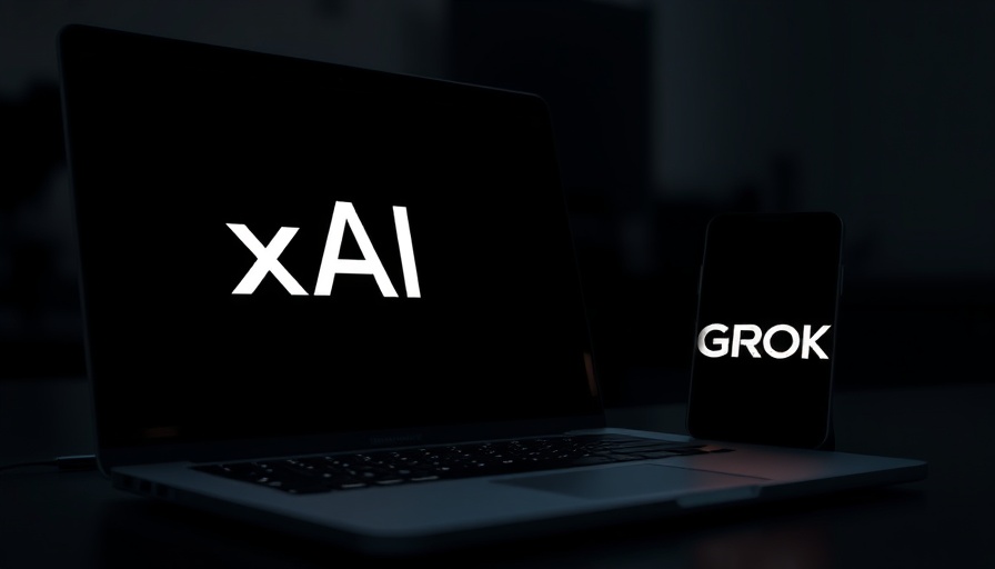 xAI and GROK logos on laptop and phone in dark setting related to Elon Musk xAI Departure