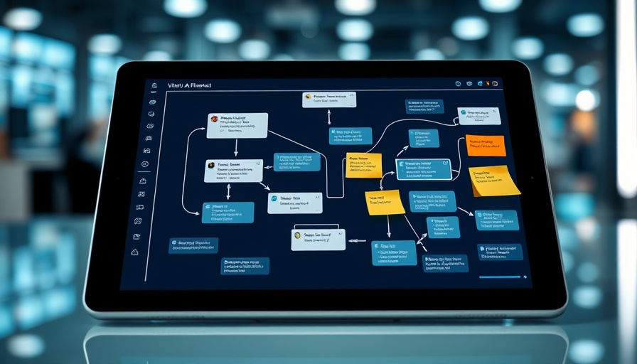Collaborative flowchart on tablet with AI assistant annotations.