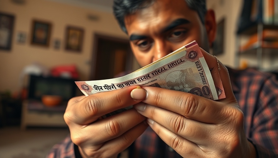 Close-up of Indian currency being counted indoors.