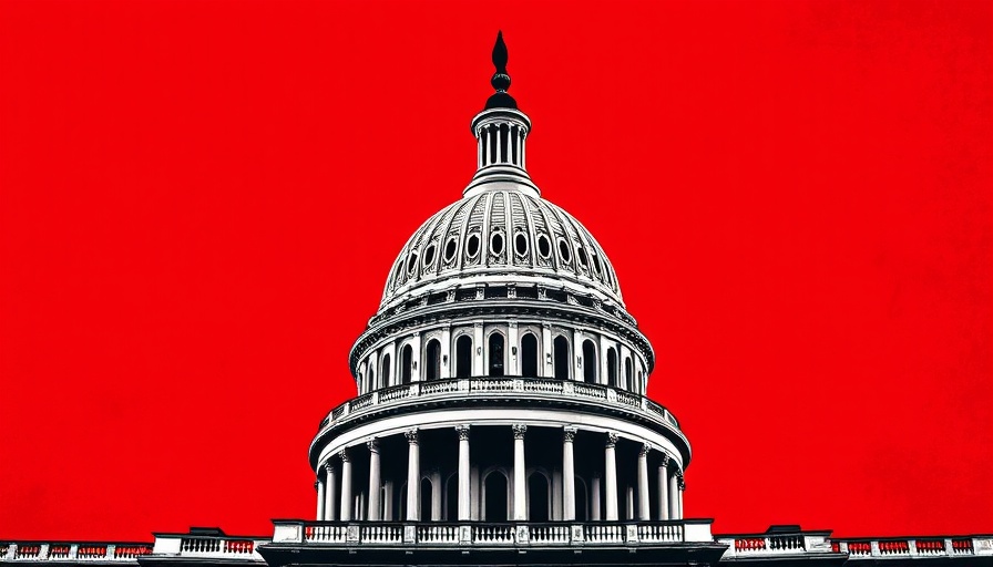 Capitol dome illustration against red background, symbolizing startups and U.S. government relationship.