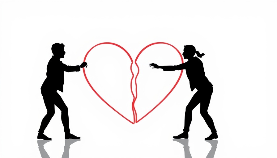 Mindfulness and Inequality: Two figures pushing heart halves.