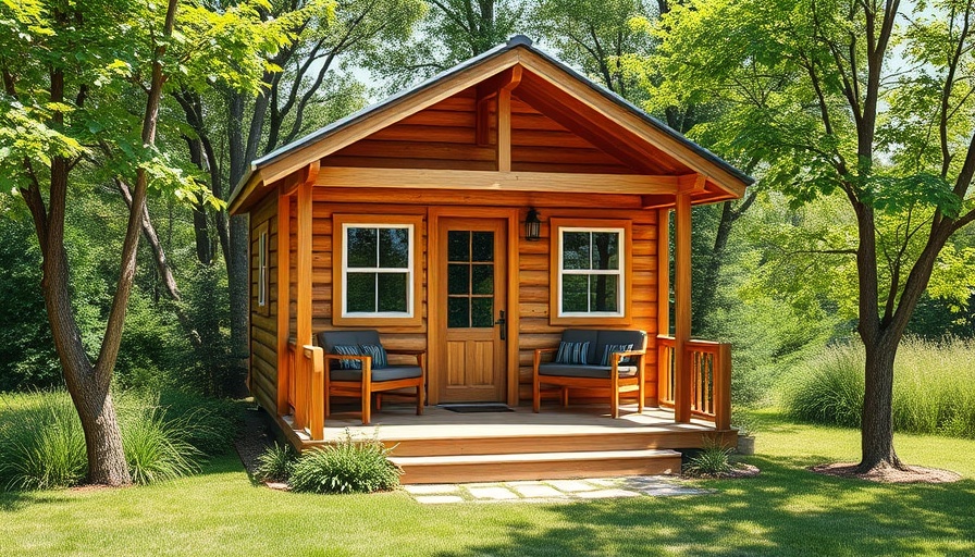 Allwood Claudia Tiny Home in a lush garden setting.
