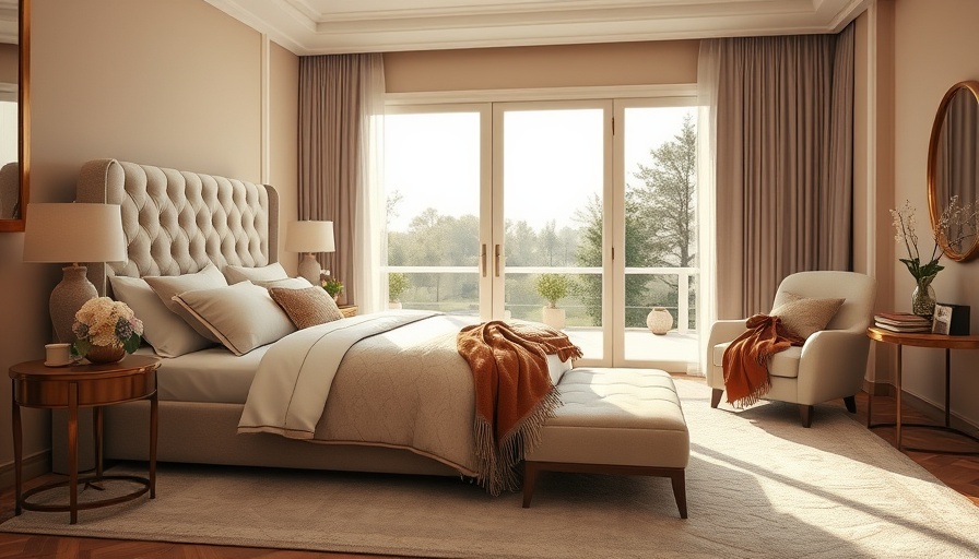 Luxurious bedroom with lavish decor featuring plush furniture.