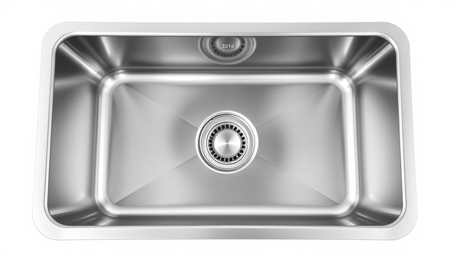 Stainless steel handmade kitchen sink with modern design on white background.