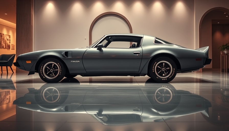 Classic Pontiac Firebird featured in a showroom for a car sweepstakes.
