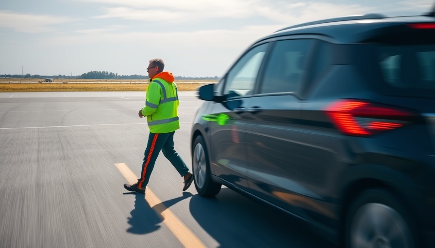 Vehicle testing pedestrian automatic emergency braking on airfield.