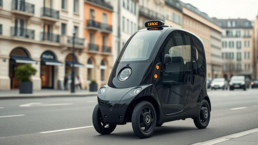 Sleek black robotaxi parked in Europe, showcasing urban development.