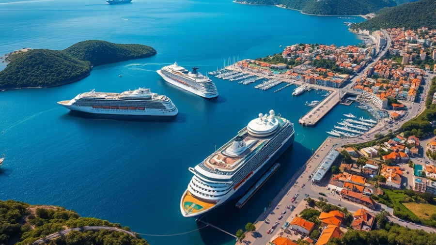 Aerial view of cruise ships in a vibrant port showcasing 2026 cruise trends in America.