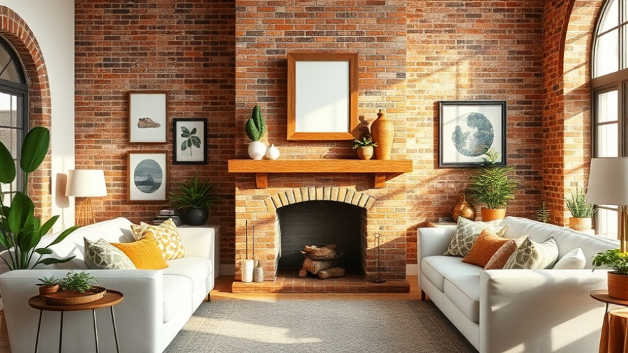 Charming living room with rustic brick chimney and serene decor.