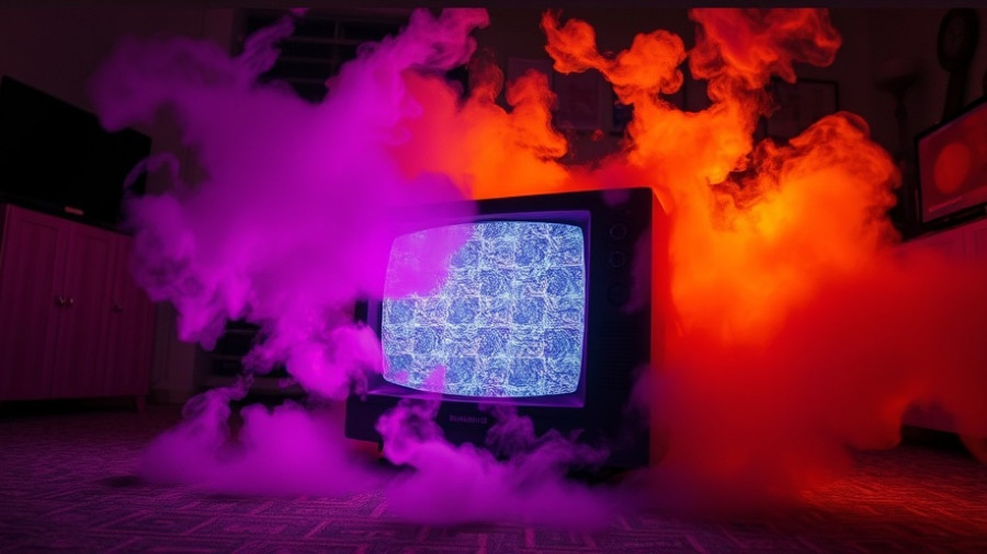 Retro TV with static emits glow, evoking a not-so-scary Halloween vibe.