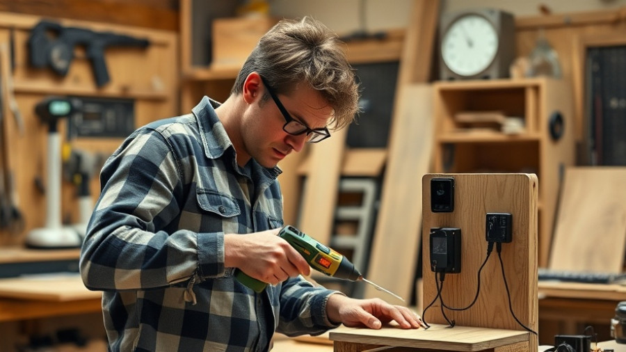 Crafting DIY charging station, focused individual in workshop.