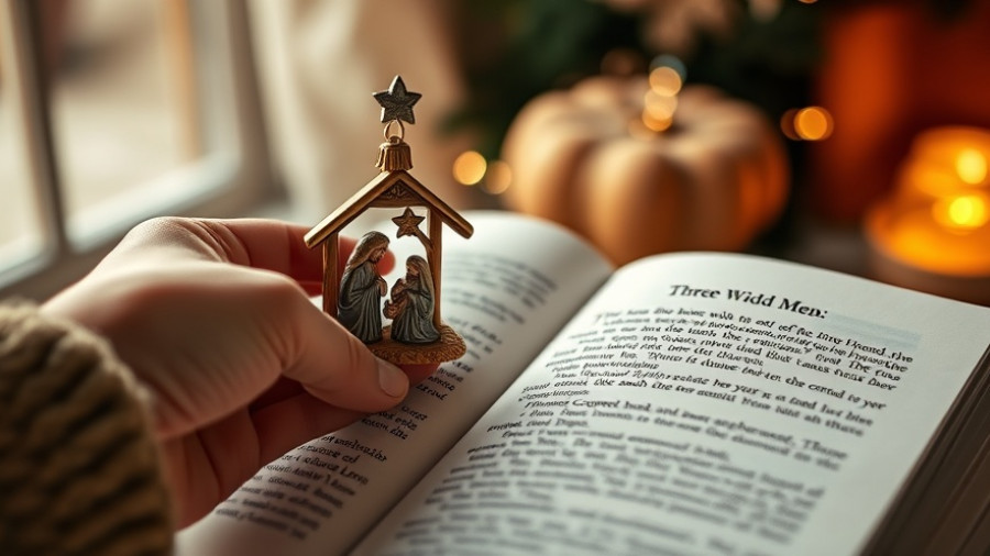 25 Days with Christ: Hand holding nativity ornament above book page.