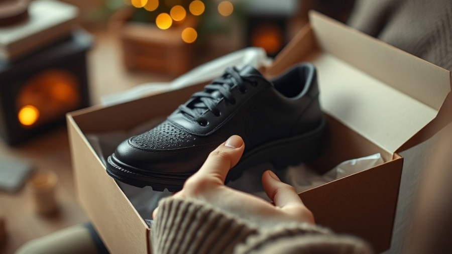 Person repurposing shoebox with a black shoe indoors.