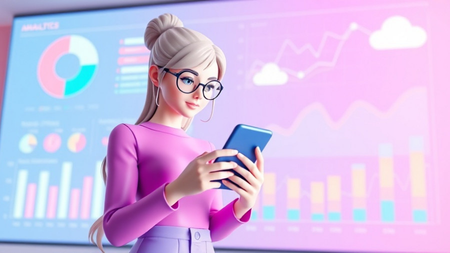 SmartThings Analytics Insights: 3D character analyzing data, colorful UI