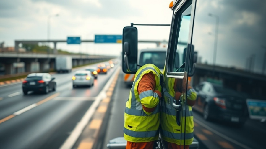 Tow truck operator demonstrating Slow Down Move Over laws in action.