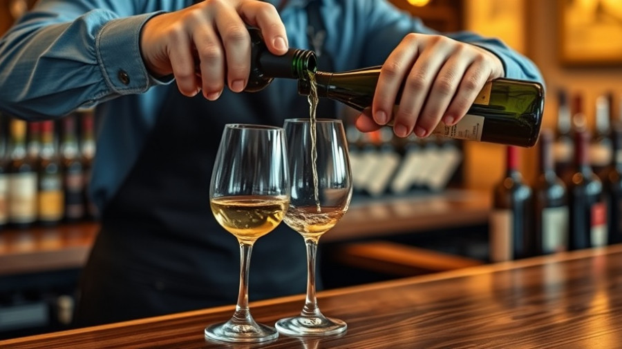 Pouring wine at a hobby winery bar counter.