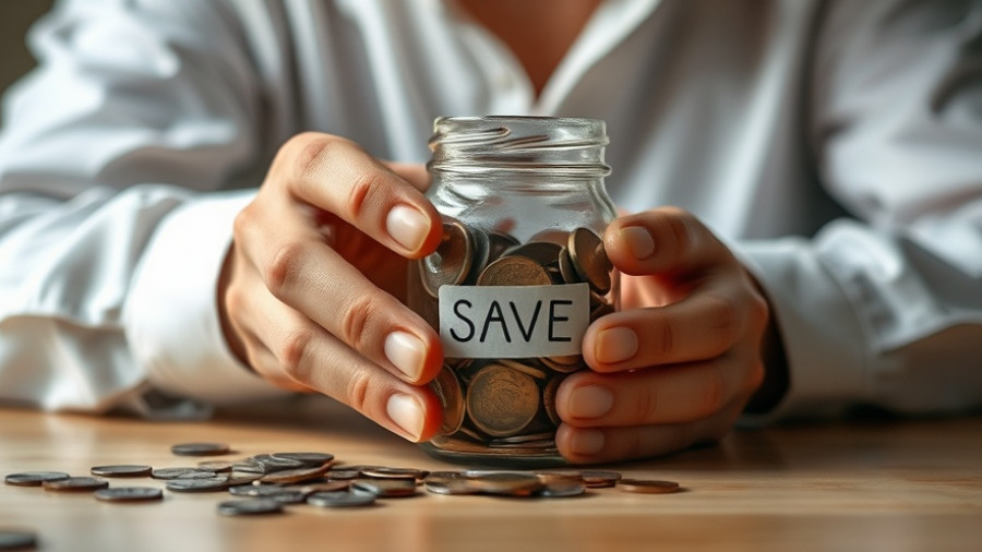 Person holding a jar of coins labeled 'SAVE'; effective strategies to save money in 2025.