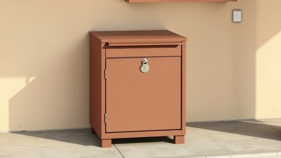 Secure brown parcel delivery box on porch with lock.