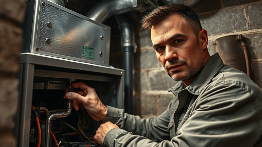 Technician repairing furnace in basement, cost-effective solutions.