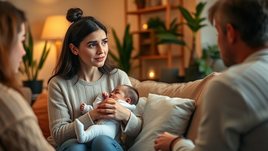 Motherhood support group discussing marriage issues in cozy setting.