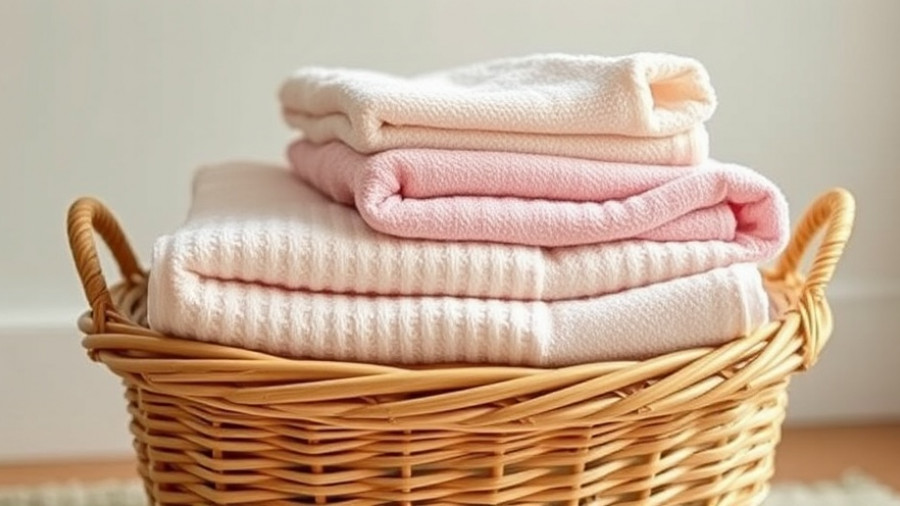 Wicker basket with neatly folded pastel towels - Cleaning Tips for Busy People.