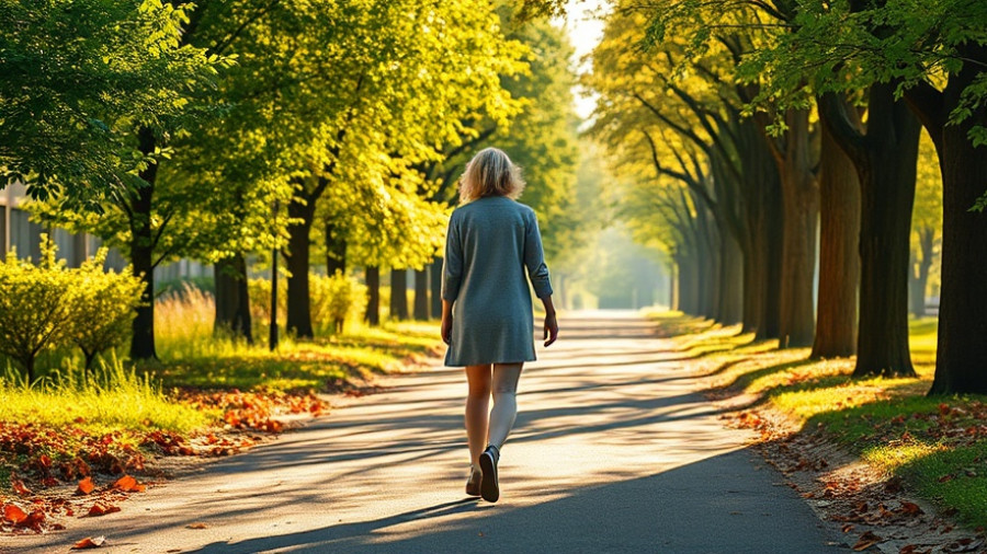 Woman walking on a sunny path, daily lifestyle habits to improve mental health.