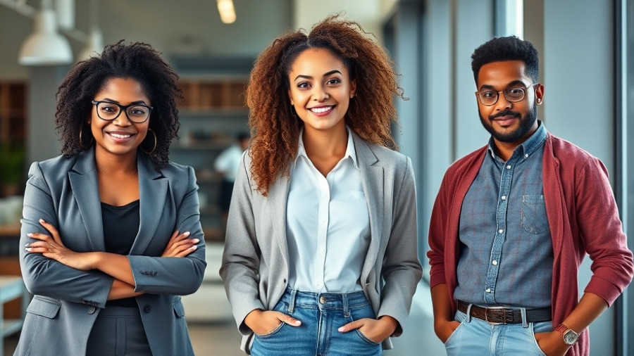 Group of professionals in business and casual attire