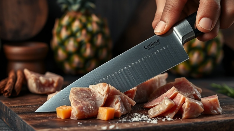 Cutluxe knife review: premium slicing knife with meat and pineapple.
