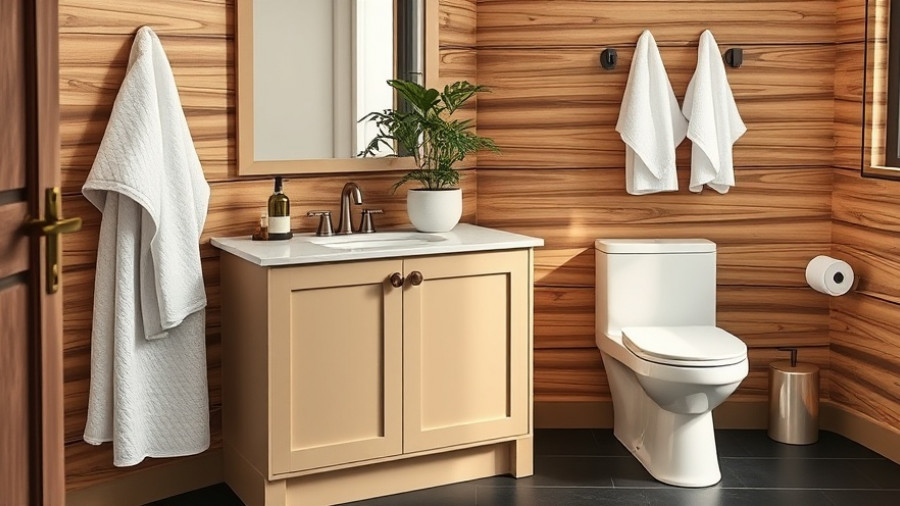 Modern bathroom with elegant beige vanity and toilet, shiplap walls, emphasizing how often should you replace a toilet seat.