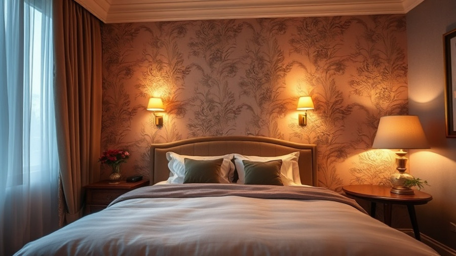 Elegant bedroom showing duvet arrangement on bed.
