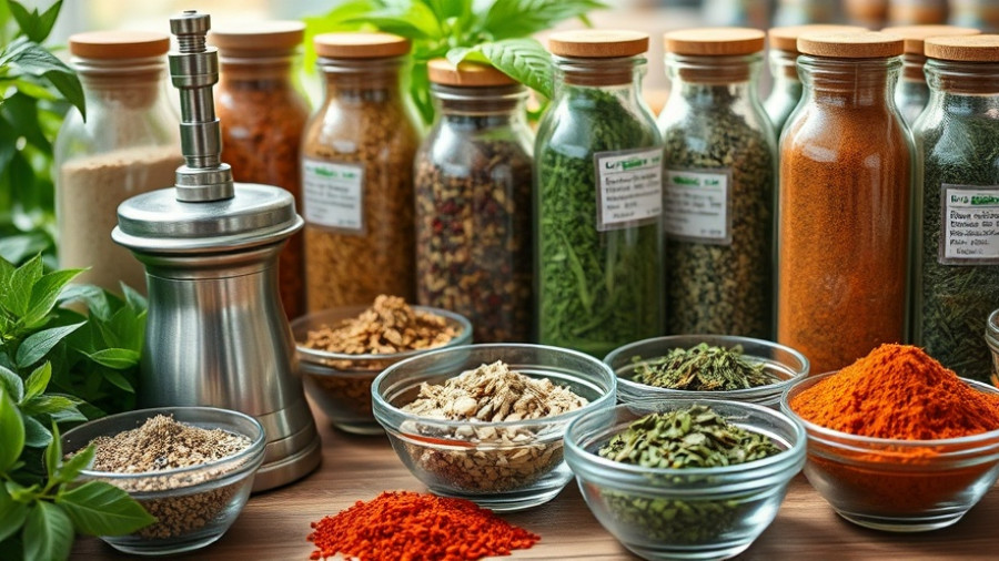 Colorful herbs and spices with grinder - How to Powder Herbs at Home
