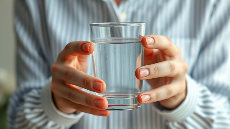 Close-up hands holding water glass related to New Jersey drinking water settlement.