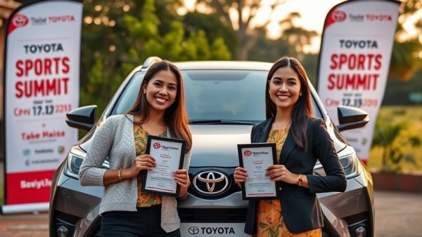 Toyota Everyday Heroes 2025 award ceremony with two women holding trophies.