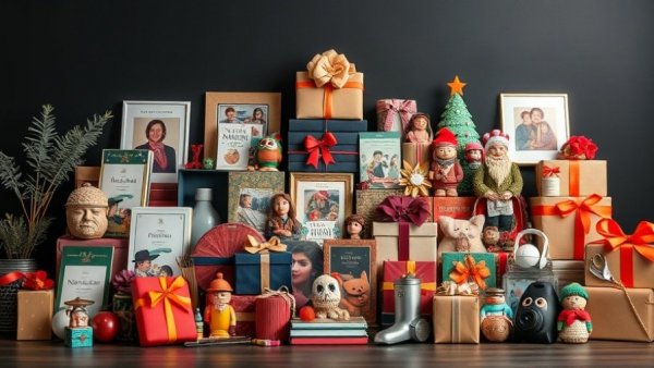 Creative display of gift ideas under $50 including books, decor, and gadgets.