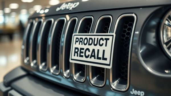 Jeeps Recalled Fire Hazard - Close-up of Jeep grille with recall sign