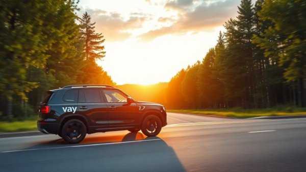 Remote driving technology showcased by a black SUV on a scenic road.