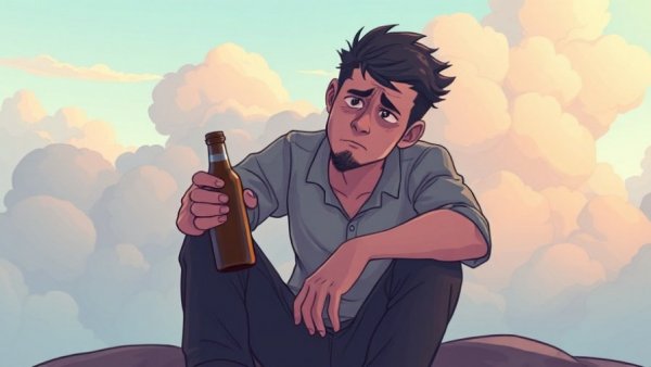 Supporting loved ones with addiction illustration, emotional cloud scene.