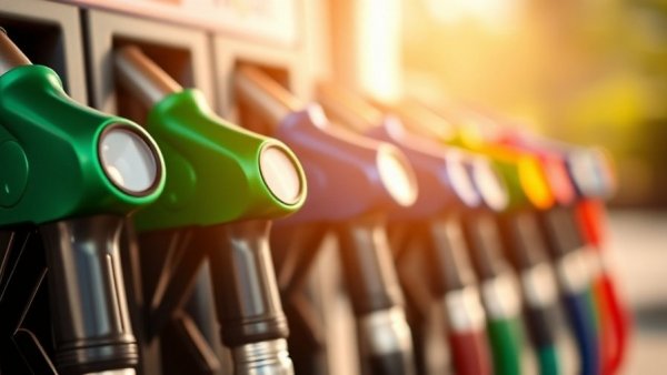 Close-up of gas pump nozzles highlighting fuel options for Thanksgiving road trips.