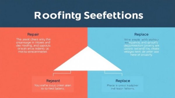 Roofing solutions decision tree illustration with options: repair, rejuvenate, replace.